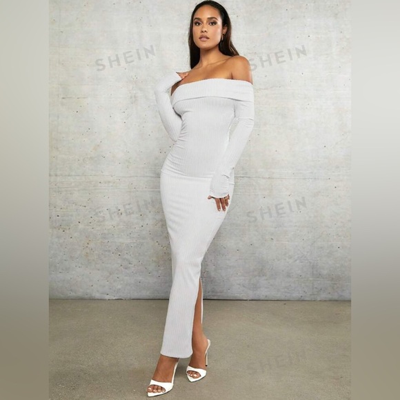 NWOT - SHEIN off shoulder white ribbed bodycon dress - Picture 3 of 6